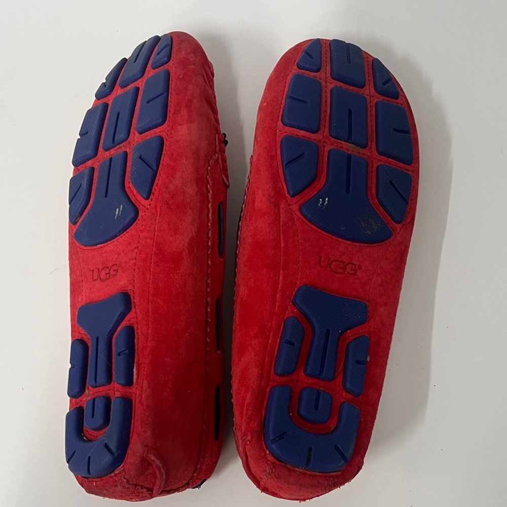 UGG Meena Women's Red Suede Shoes Moccasins Flats Navy Lace Slippers Driving - Picture 10 of 12